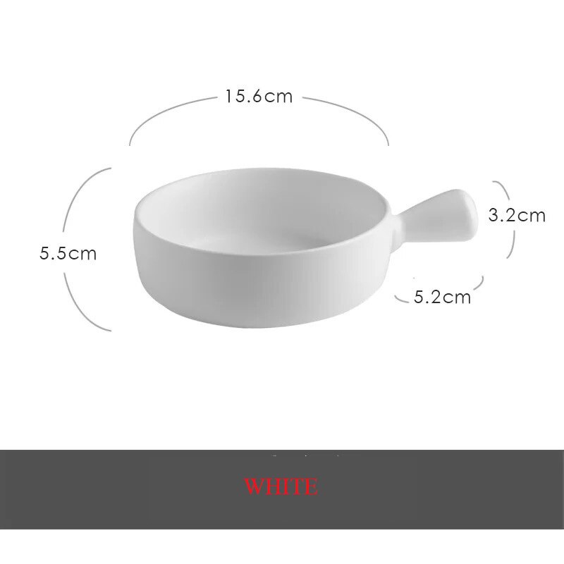Ceramic With Handle Bowl Salad Bowl Oven Special Baking Bowl Baked Rice Bowl Fruit Dessert Bowl Instant Noodle Bowl: White