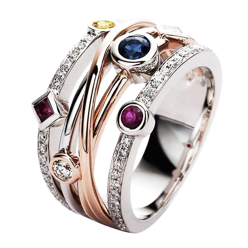 Gioielli YL anelli delicati colorati con zirconi cubici per donna fedi nuziali moda croce geometrica CZ anelli da ballo: 6