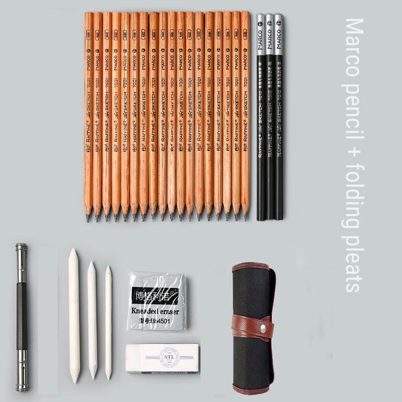 Schets Potlood Set Beginner Tekening Art Soft Medium Harde Houtskool Professionele Student Schetsen Gereedschap Kunst Levert: Marco Button style