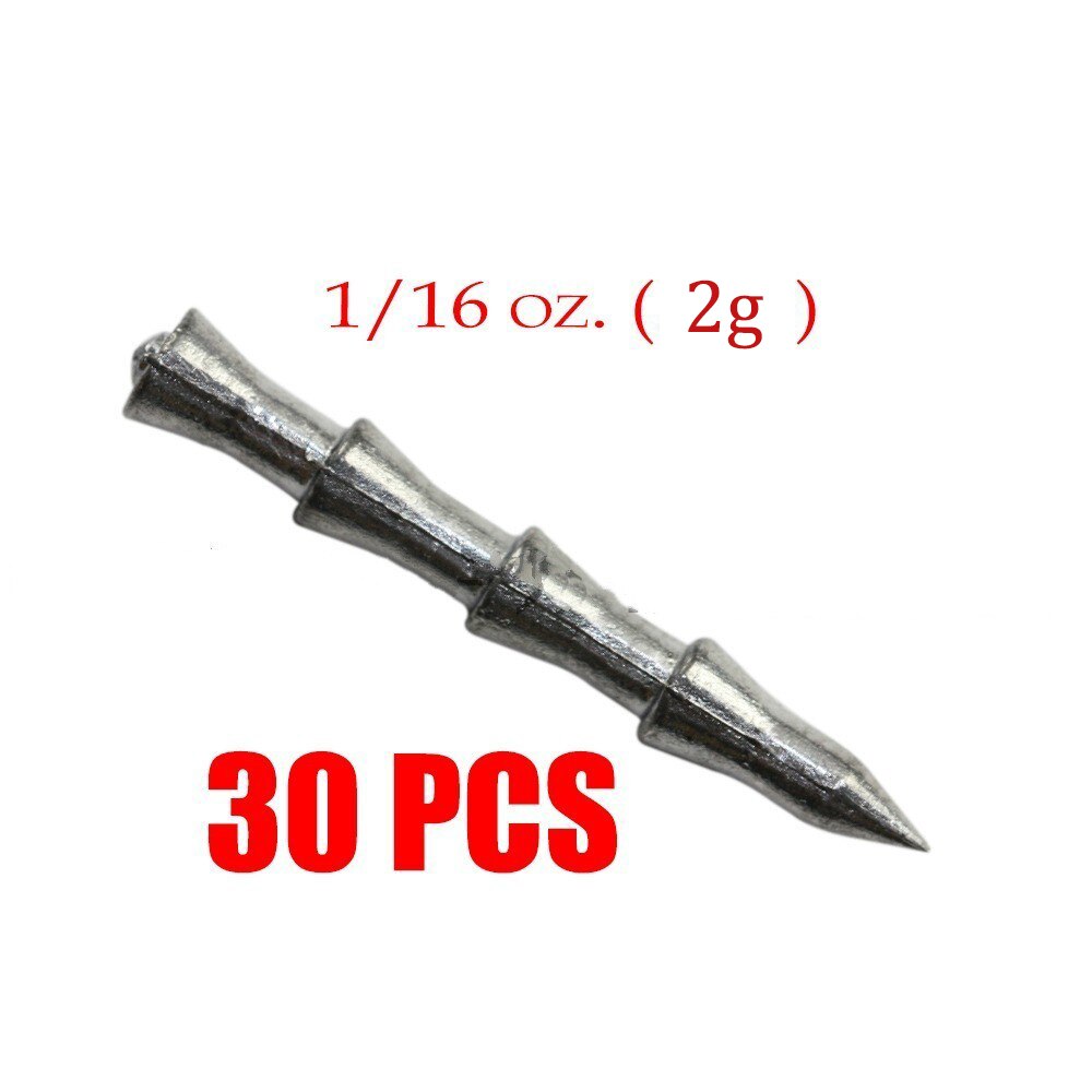 10 20 30 stuks/lot bovenwater vislood loodjes inzetstuk lood spijker vislokmiddelen gewicht vislood 1g 1.5g 2g: Zinklood 005-2g-30 stuks