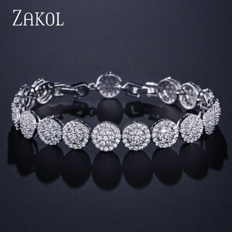 Zakol Charmant Bloem Armband Hand-Set Micro Mozaiek Craft Aaa + Cz Bezaaid Armband Bijouterie Voor Vrouwen En Meisjes FSBP2029: Rhodium plated