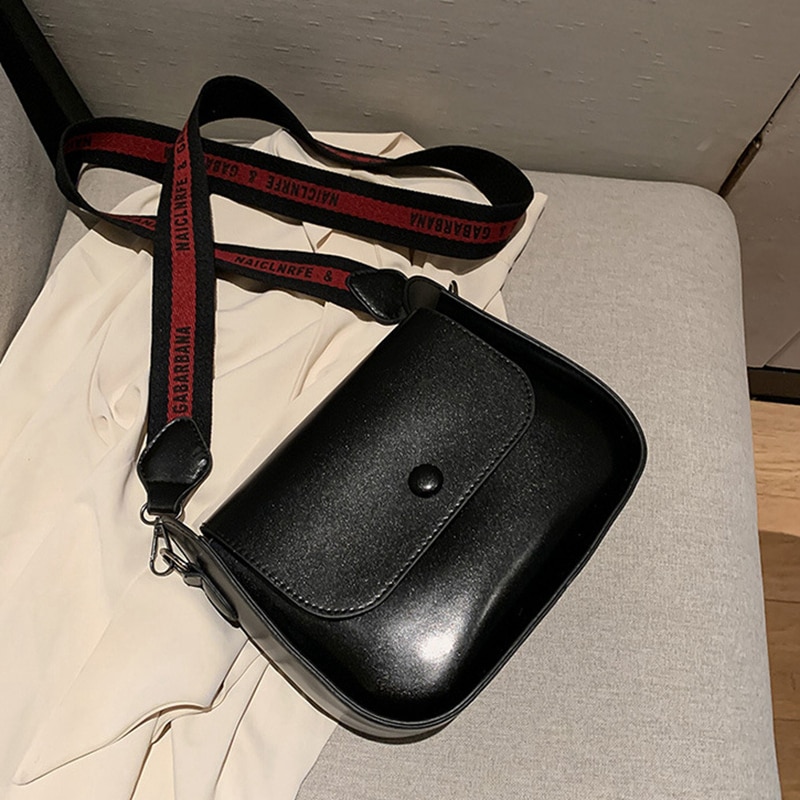 Getextureerde kleine vierkante tas retro schoudertas wilde brede schouderband crossbody tas