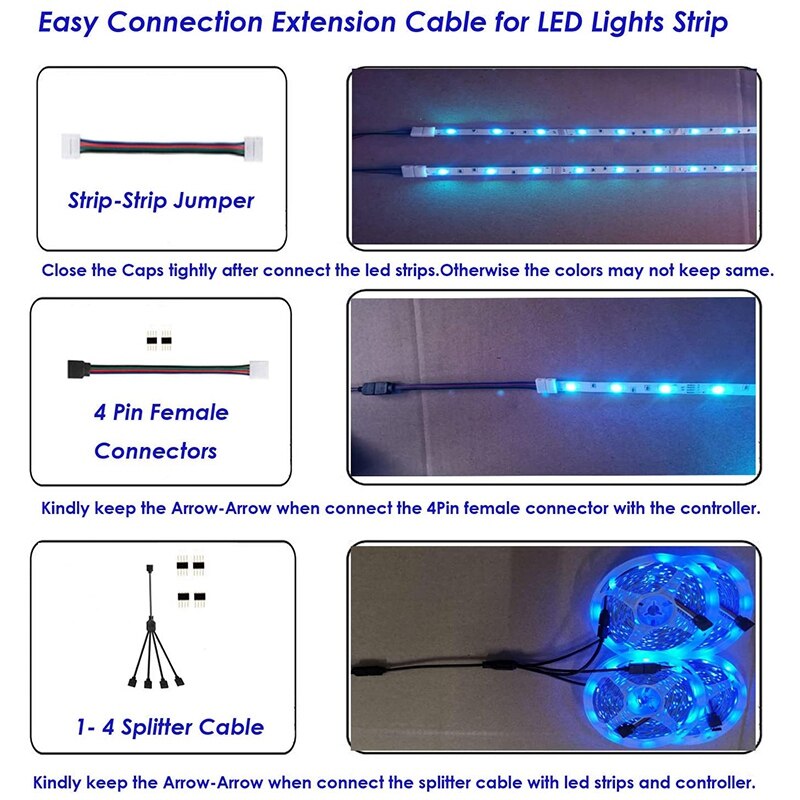 Led Licht Bar Connector Kit, 5050 4-Pin Led Connector Zonder Soldeer Hoek, rgb Led Light Connector Voor Led Licht Bar