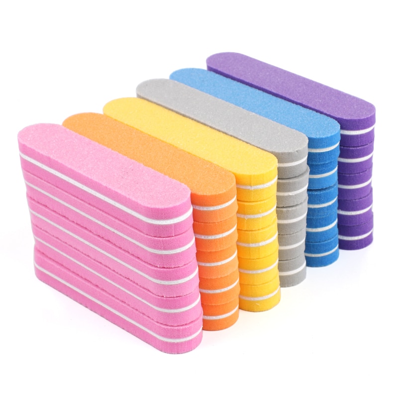 100pcs Mix Color Mini Nail File Buffers Block 100/180 Sponge Nail Art Files Sanding Polishing Grinding Manicure Pedicure Tools