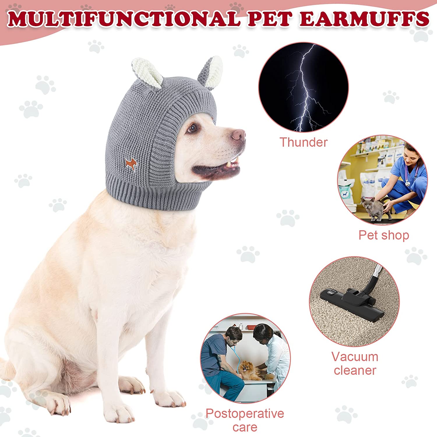 Quiet Ears for Dogs, Dog Ear Muffs Noise Protection Knitted Dog Hats Pet Ears Warm Dog Ear Cover Winter Hat Bunny Costume