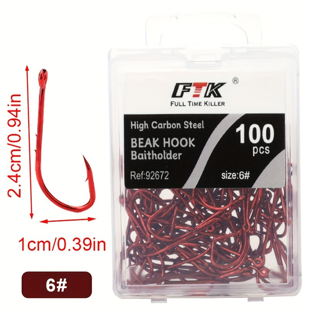 FTK-anzuelos de pesca rojos, Señuelos de pesca con púas de mar, vástago de pico, soporte para cebo vivo, plantilla de pesca de carpa, anzuelos de gusano, accesorios, aparejos
