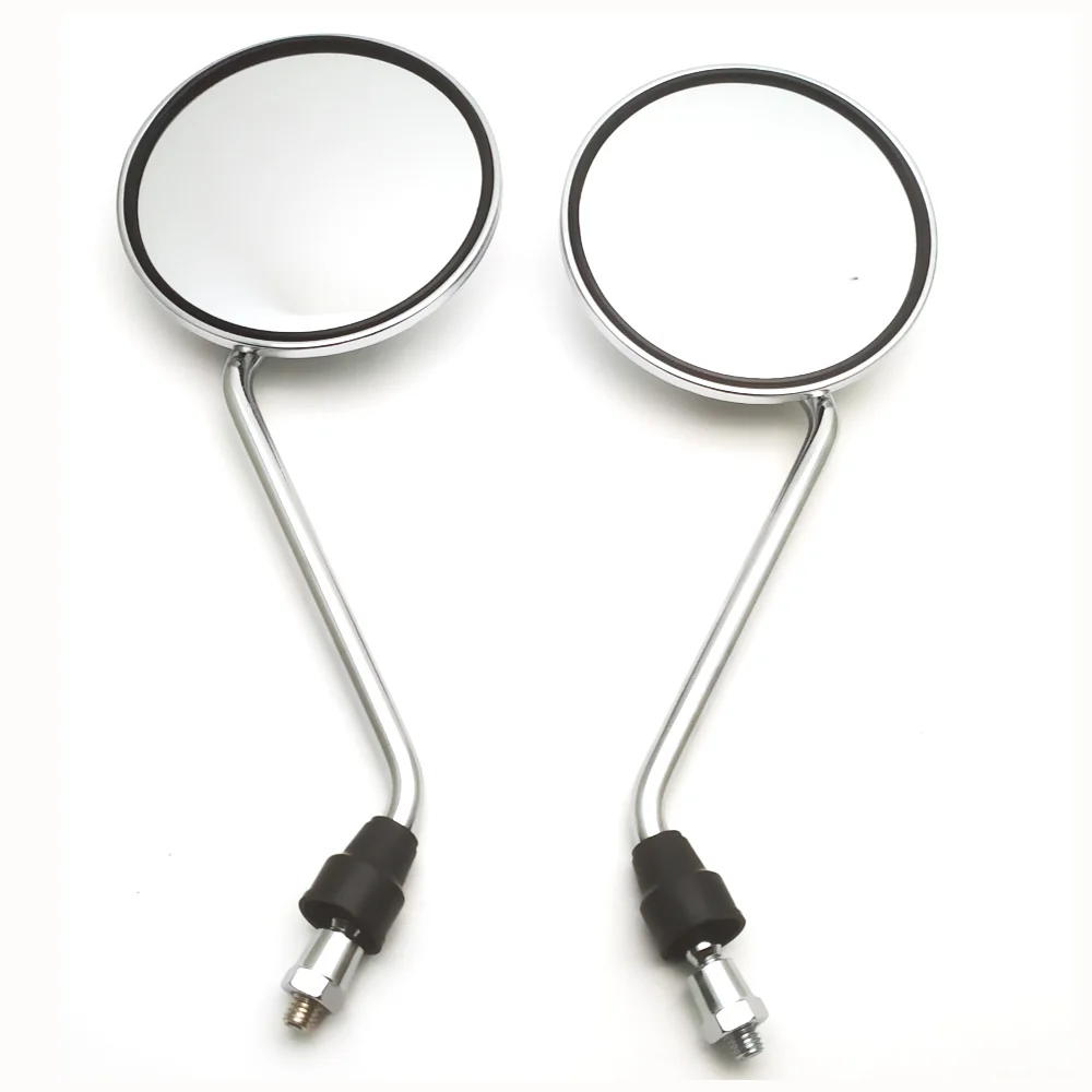 Par de prata cromo motocicleta scooter espelhos universal moto espelho retrovisor 8mm rosca retro redondo oval espelhos convexos