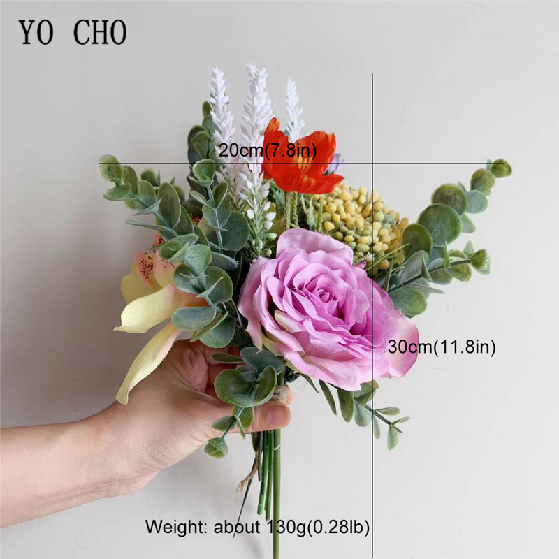 YO CHO Rose Boeket Bruid Bruiloft Bloem Boeket Kunstbloem Zijde Hydrangea Lavendel Orchidee Daisy Fruit Wedding Supply: Default Title