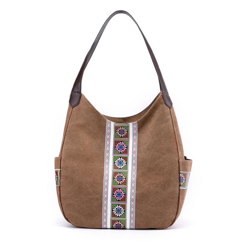 Bolso de hombro de lona para mujer bolso Vintage de flores para mujer Bolso grande Casual para mujer bolsos de mano de de para mujer: Marrón