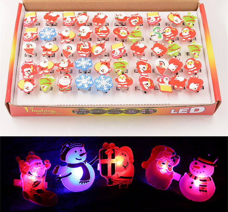 [Lustige] 50 teile/los Blinkende LED Licht Up Spielzeug Weihnachten Santa Claus Weihnachten baum Schneeflocken Schneemänner Ring spielzeug kinder mädchen