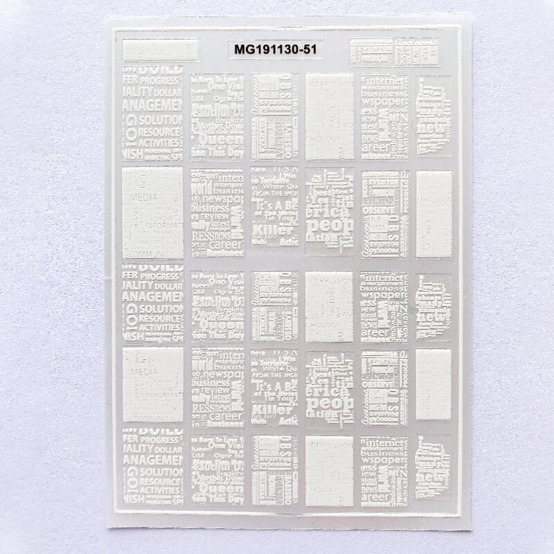 1 Sheet Nail Sticker Black And White Newspaper Patterns Self-Adhesive Cute Nail Art Decals DIY 3D Decoration Nail Art: 02