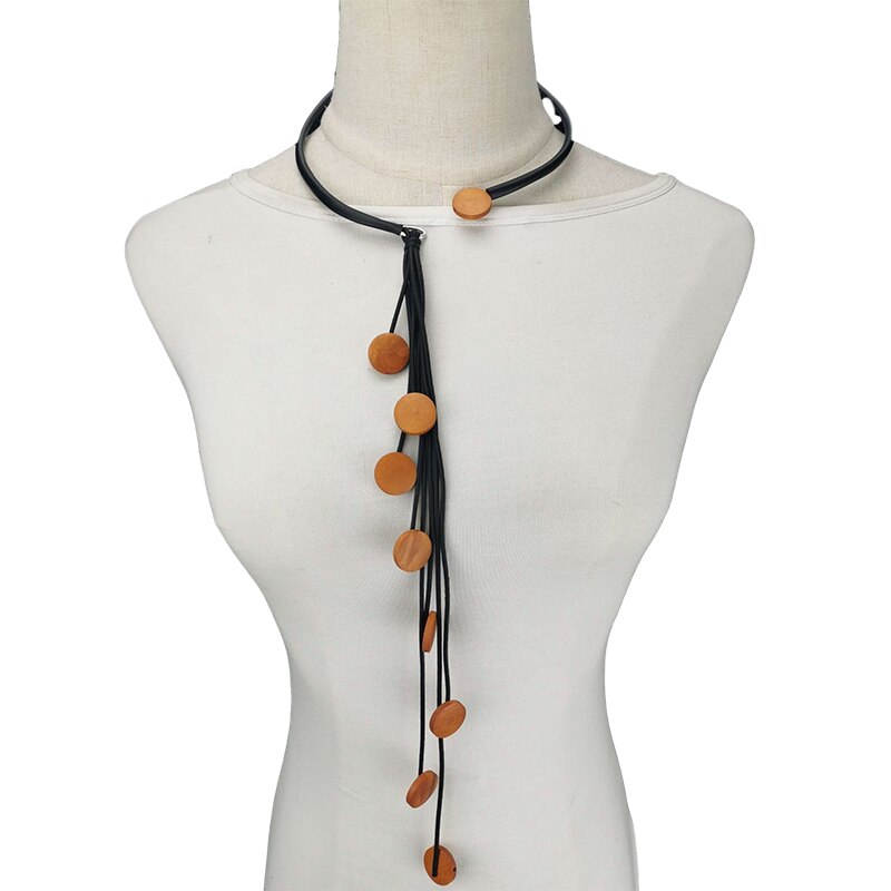 UKEBAY Handmade Wood Necklaces Top Gothic Necklace Female Long Chain Match Clothes Choker Necklace Rubber Jewellery: orange