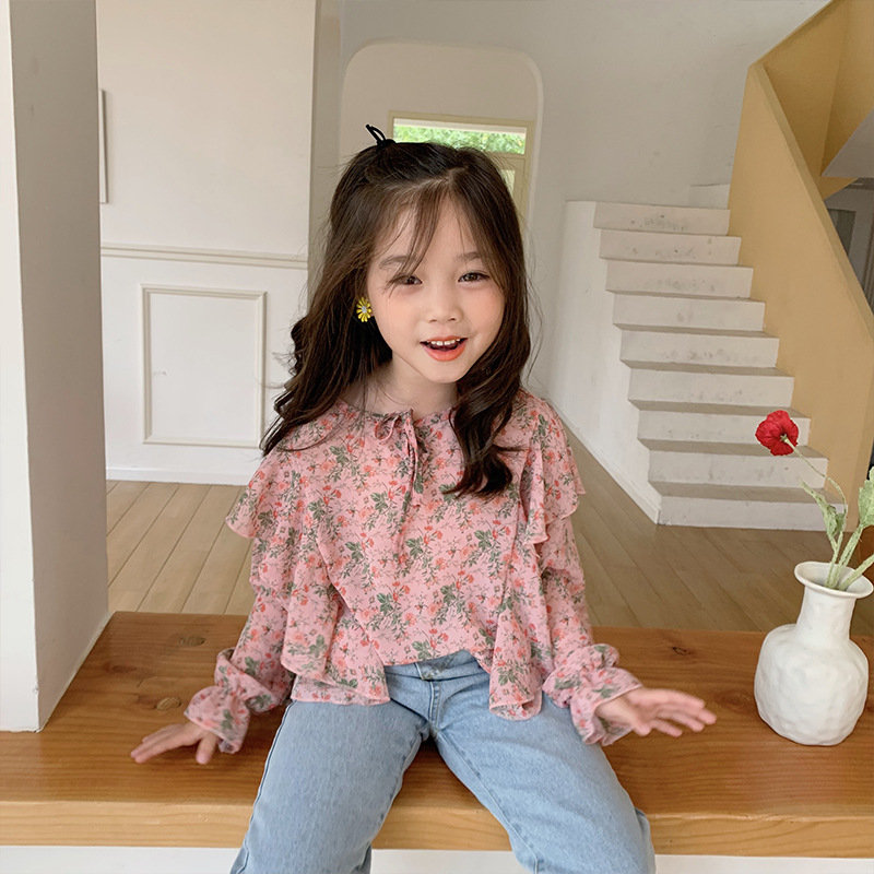 Primavera para chicas blusas florales de gasa 2-7 años para niños Tops ropa casual suelta