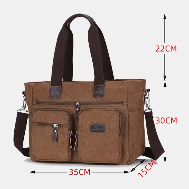 Men's Canvas Briefcase Business Handbag Multi-pocket Shoulder Crossbody Bag Laptop Office File Storage Organizer Men Bags