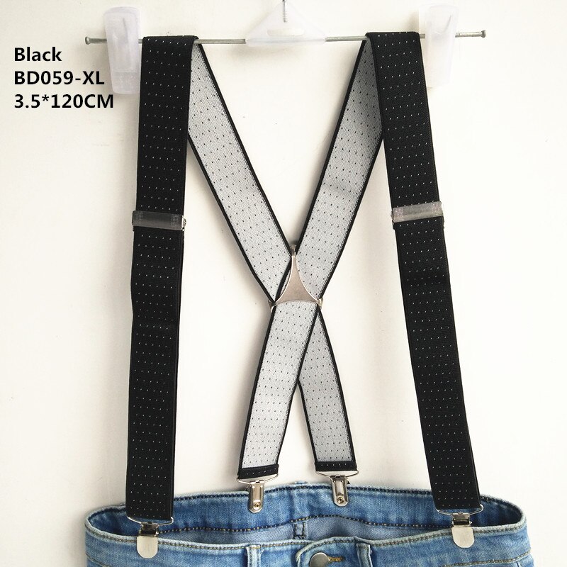 Dot Jacquard Suspender Men Women Adult Suspensorio Adjustable Elastic Big Size 4 Clips on Black Braces BD059: Black-120cm
