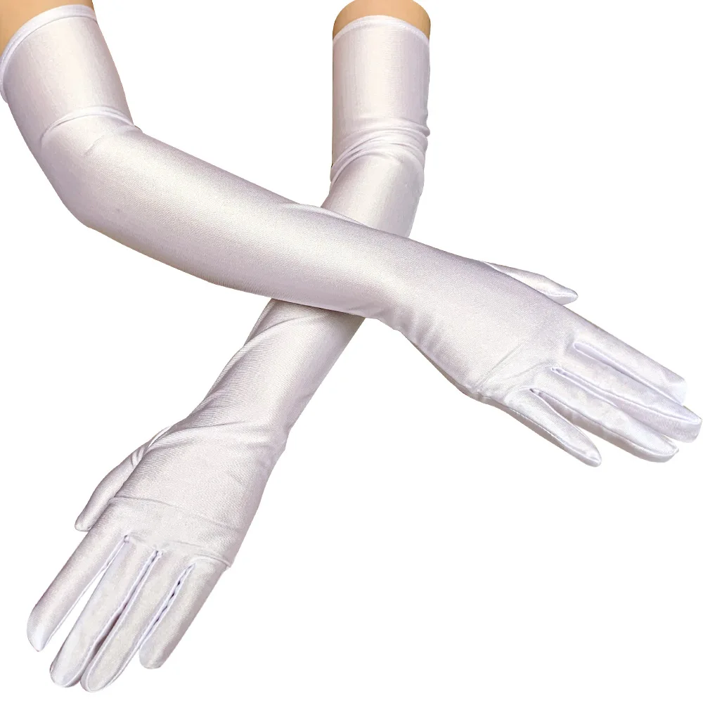 Formelle Handschuhe für Damen, Abendparty, klassisch, für Erwachsene, Schwarz, Weiß, Rot, Haut, Oper/Ellenbogen/Handgelenk, Stretch-Satin, lange Fingerhandschuhe, passend: WHITE