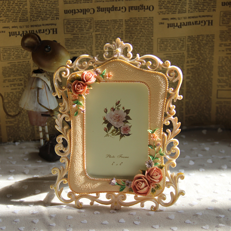 Rose Decoratie Hars Dubbele Fotolijst, Bruiloft Fotolijst: Licht Geel