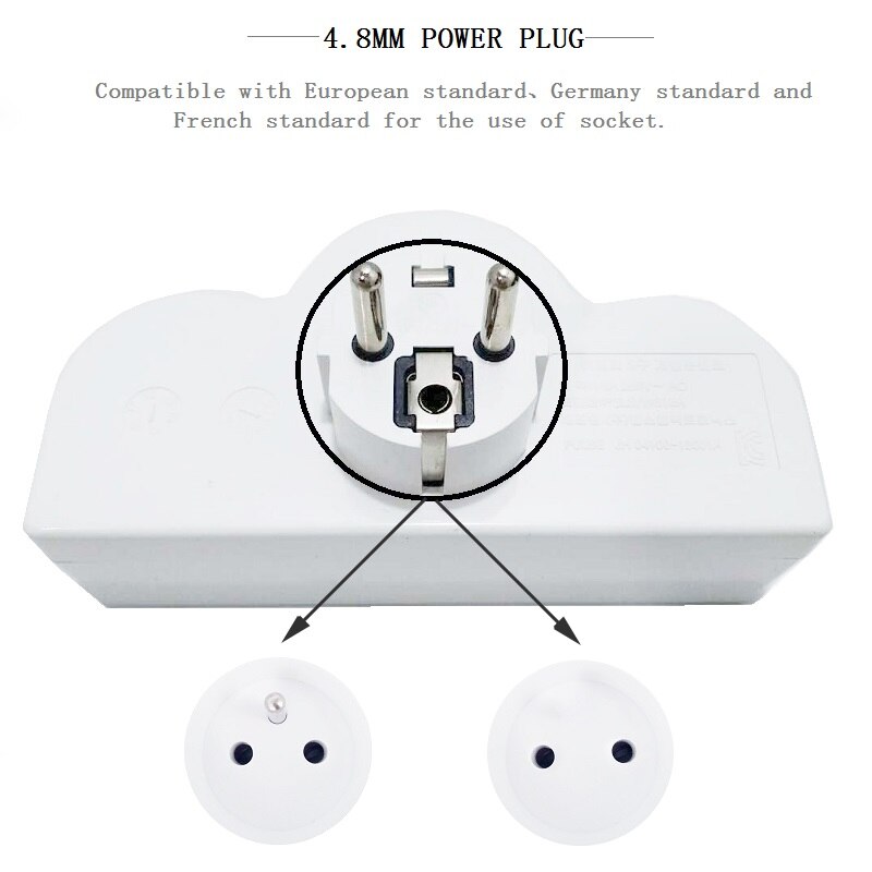 EU Standard Power Adapter Plug - 4.8mm DIN - 3 Outlets - 250V 10A - Travel Converter Socket