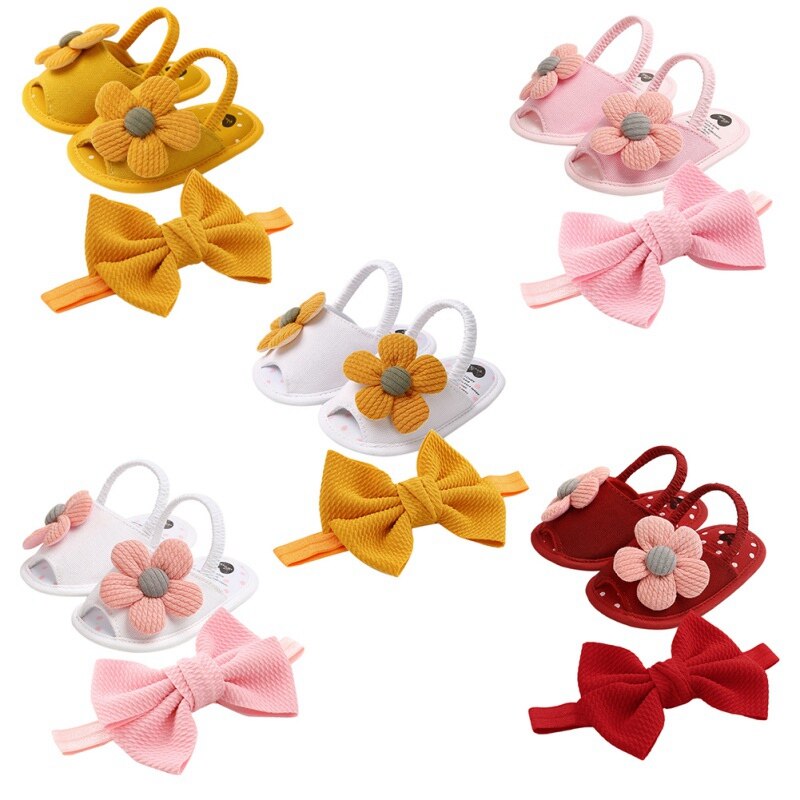 Sandali del bambino Delle Ragazze Scarpe Carino Fiori Traspirante anti-Slittamento Pattini di proprietà Sandali + arco Fasce 0-18M