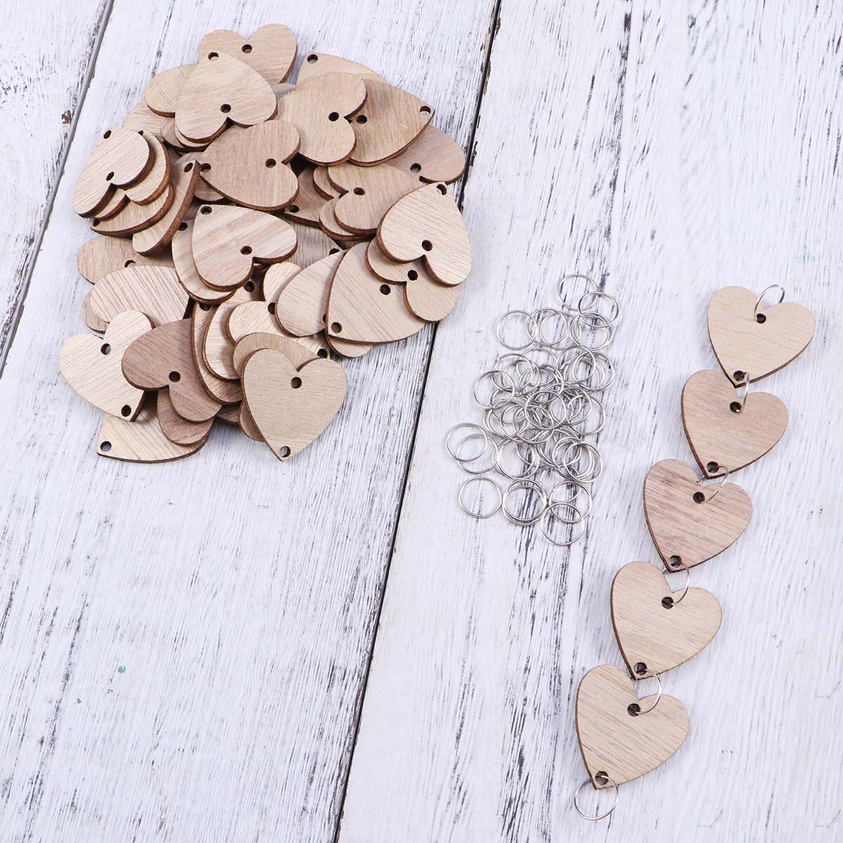 50PCS Calendar Accessories DIY Birthday Reminder Home Hanging Decor Iron Loops Heart Wooden Slices for Office Home: Wood Grain
