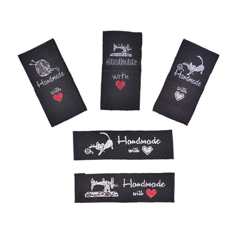 Máquina de coser con estampado de gato, etiquetas Etiquetas de ropa en relieve, 50 Uds.
