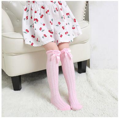 Chaussettes hautes en coton pour enfants, motif dessin animé, imprimé chat, renard: front pink bow