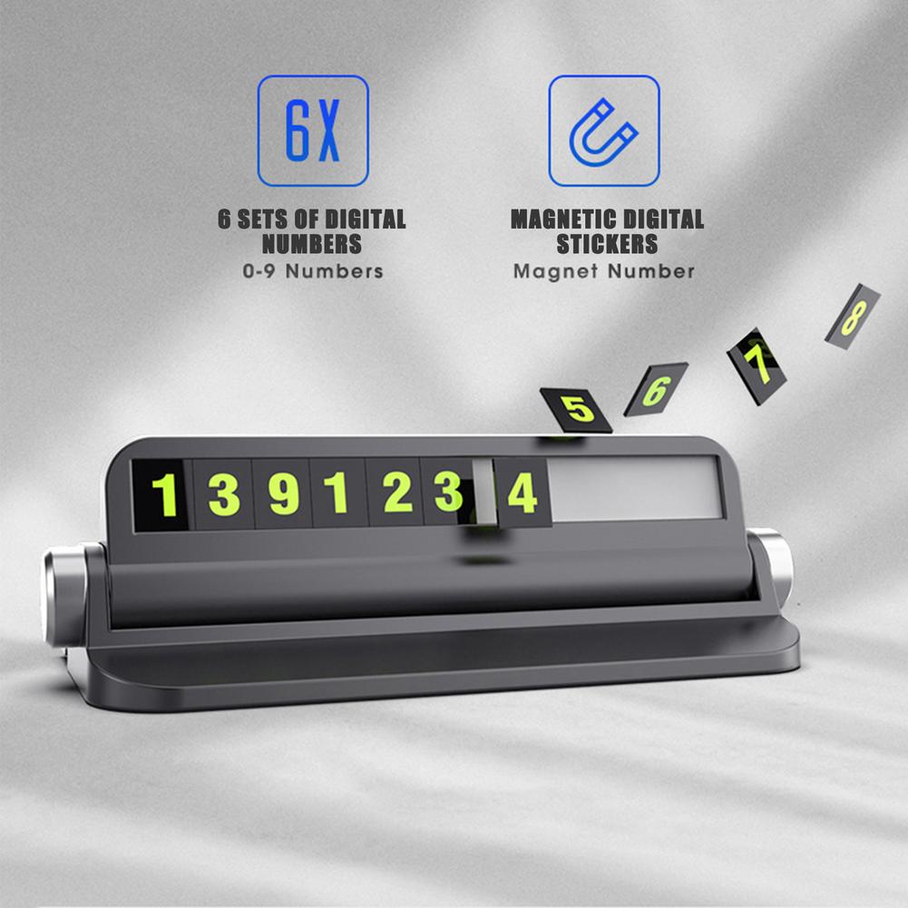 6 In 1 Lichtgevende Auto Parking Nummerplaat Auto Tijdelijke Parkeerkaart Sticker Auto Tijdelijke Stop Teken Telefoon Houder Card inserter