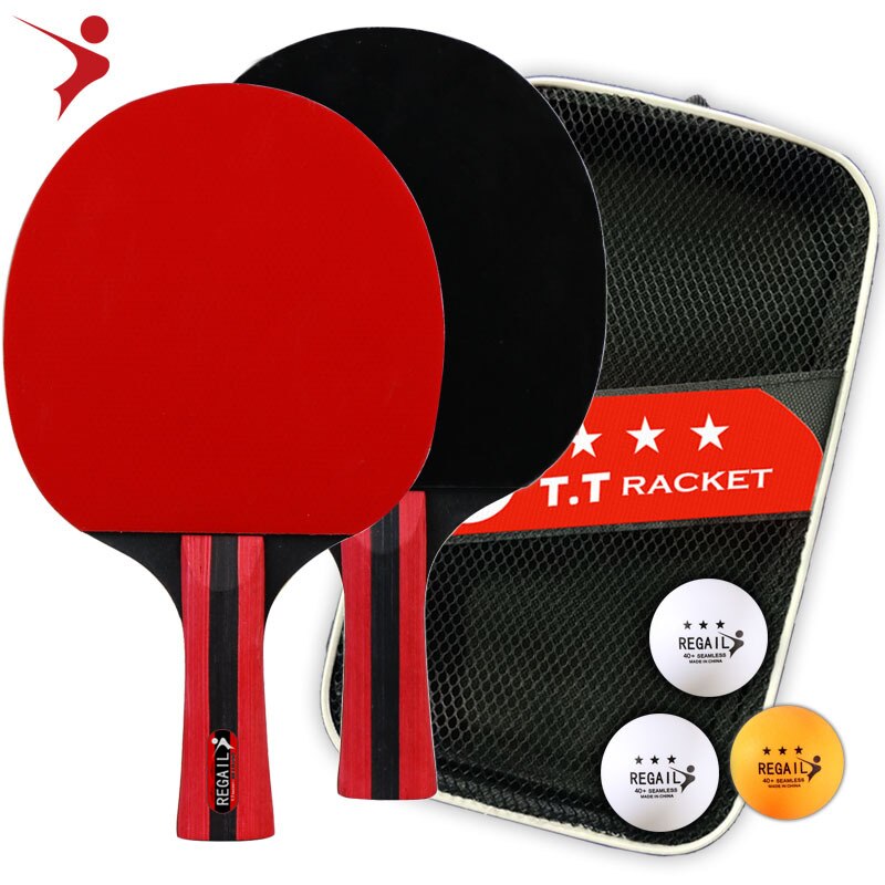 3 Sterren Ping Pong Paddle Sets Tafeltennis Peddels 3 Ballen 2 Tafeltennis Rackets Opslag Gevallen Indoor Outdoor Games accessoires: R L Horizontal Grip