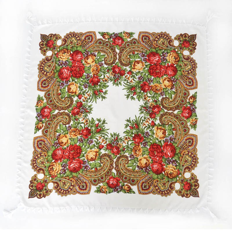 90*90cm châles russes pour femmes, écharpes nationales en coton imprimé, foulards russes rétro à franges, bandanas, pashminas d'hiver pour dames: 12