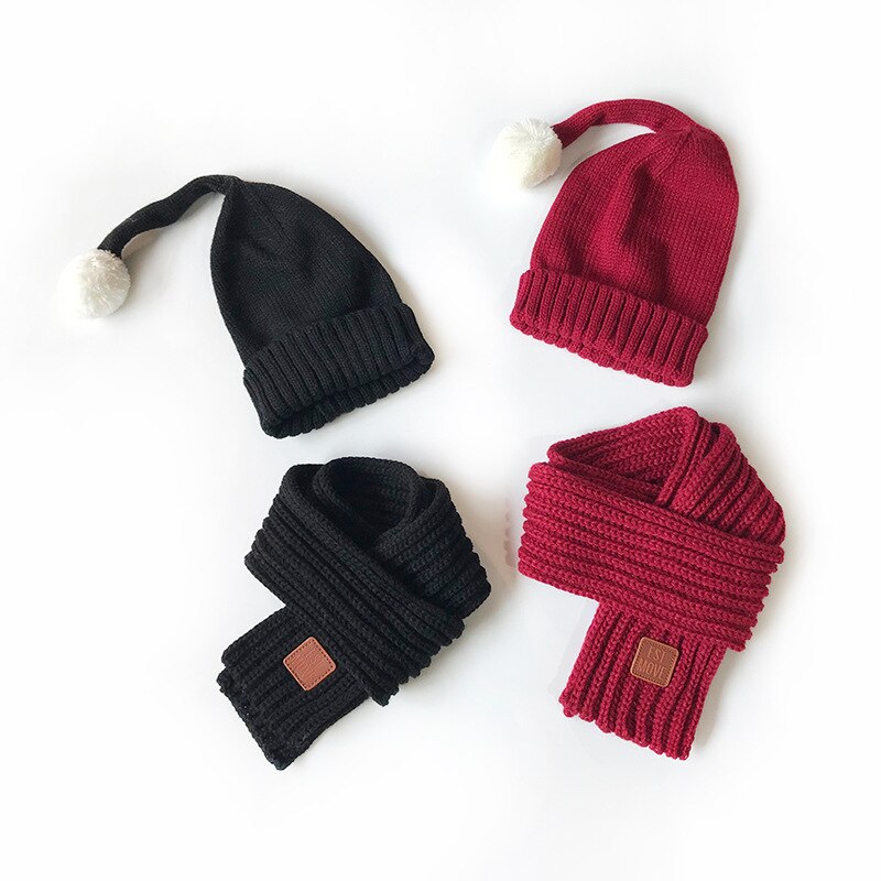 2 stk babyhatter skjerf sett strikket vinterstjerne beanie bomull varm pompon caps barn myke hatter barn jenter gutter