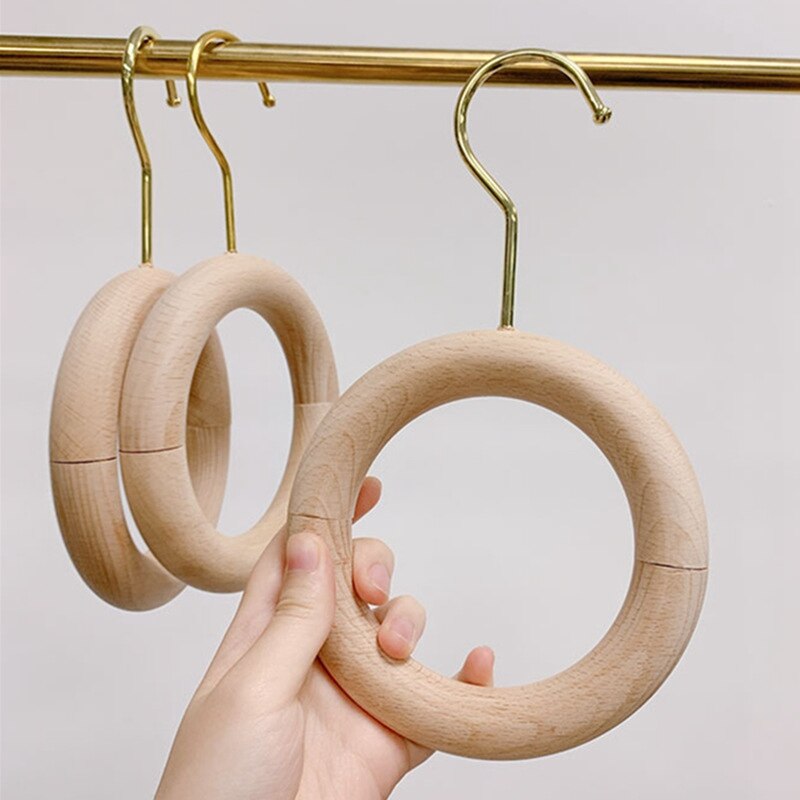 2 pièces en bois cercle cintre magasin de vêtements 360 rotation en forme de S crochet jean support d'écharpe décor à la maison-ABUX