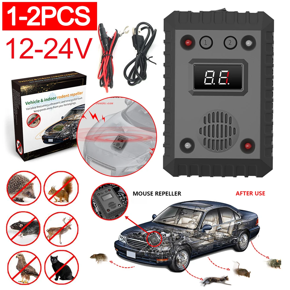 Repelente ultrasónico de ratas para coche, luces estroboscópicas de 8 LED, repelente de roedores, alarma de ultrasonido, repelente de ratas de ratón para Auto/Interior/almacén
