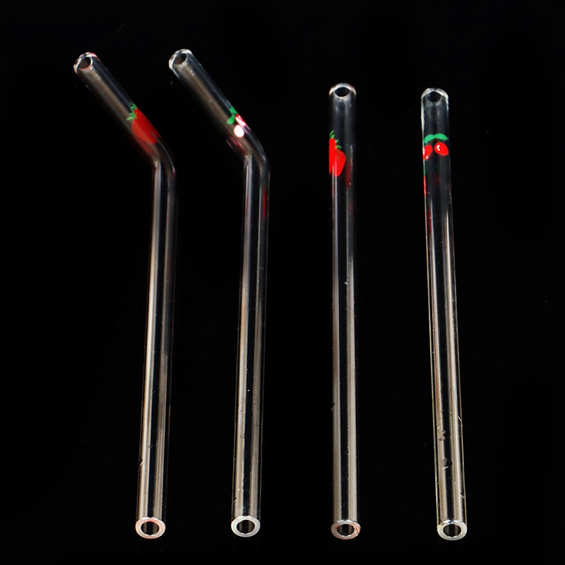 1PCS Fruits Glass Straw Reusable Glass Drinking Straws Cleaner Brush Bent Glass Straws For Smoothies Juice Tea