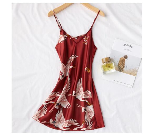 Vrouwen Nachtjapon Ijs Zijde Chinese Stijl Kraan Print Half Mouw Kimono Badjas Bruid Bruidsmeisje Bruiloft Lange Gewaad Niet-pak