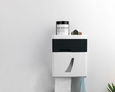 Bathroom Waterproof Tissue Box Plastic Toilet Roll Paper Holder Drawer Storage Box Double Layer Dispens Wall Mounted Paper: Black