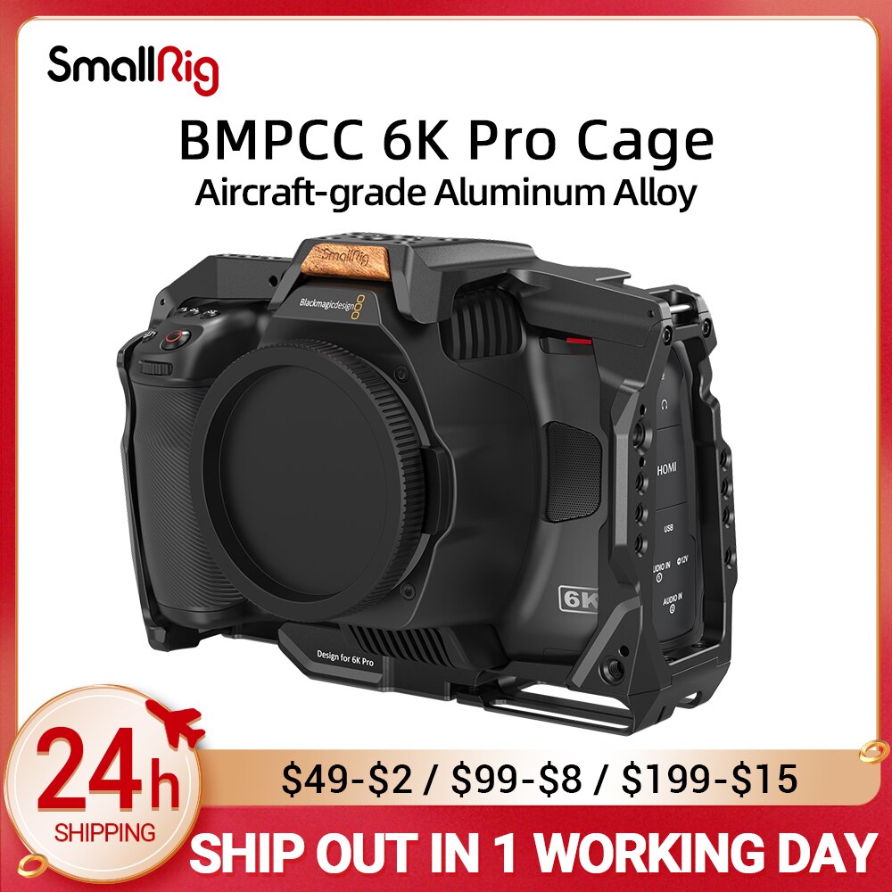 SmallRig Full DSLR Camera Cage for BMPCC 6K Pro Blackmagic Pocket Cinema Camera 6K Pro Built-in NATO Rail &amp; Cold Shoe Mount 3270