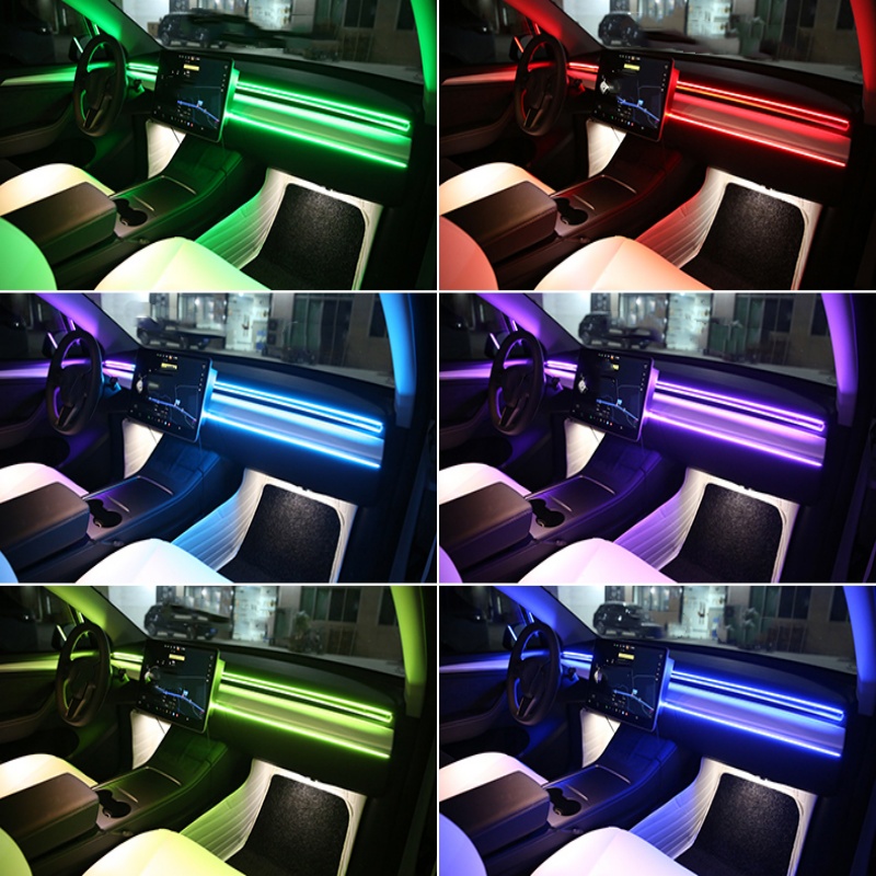 Luz ambiental LED sinfónica para coche 64 RGB guía de luz acrílica Interior atmósfera de decoración de coche de fibra óptica 18/14/10/6 en 1 Universal