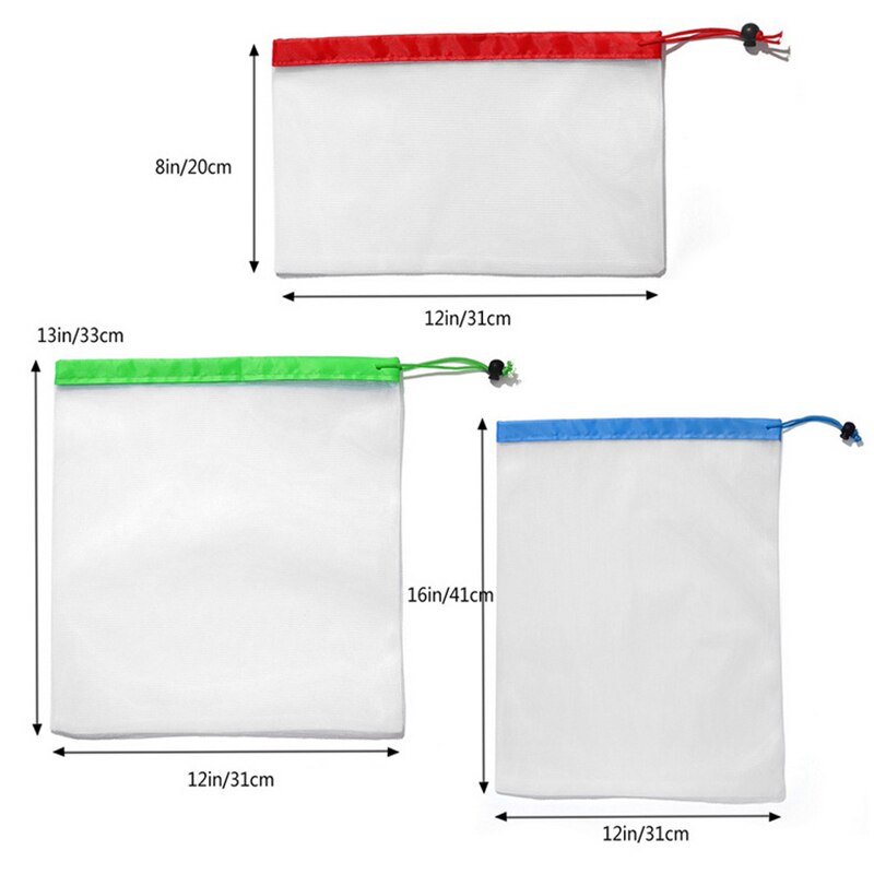 Mesh Produce Bag Eco-Friendly Bags for Grocery Bag Holder Fruit Vegetable Organizer Pouch 12pcs 3 Sizes Reusable