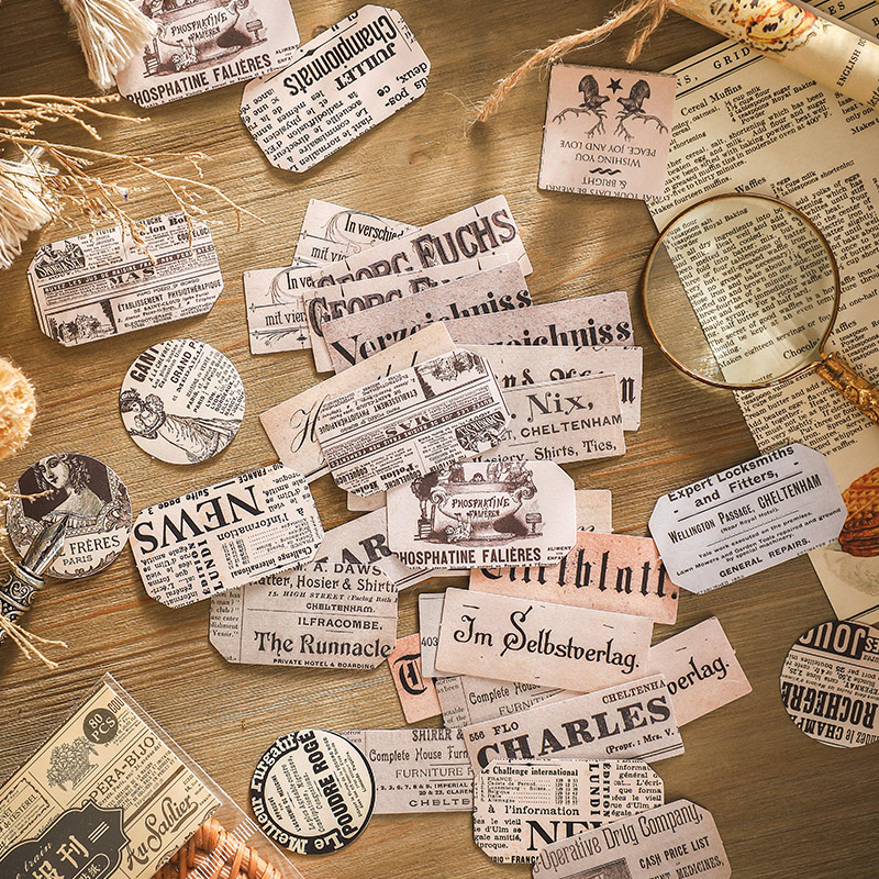 80PCS Vintage Label Ticket Stickers DIY Scrapbooking Junk Journal Base Collage Phone Diary Album Seal Decoration