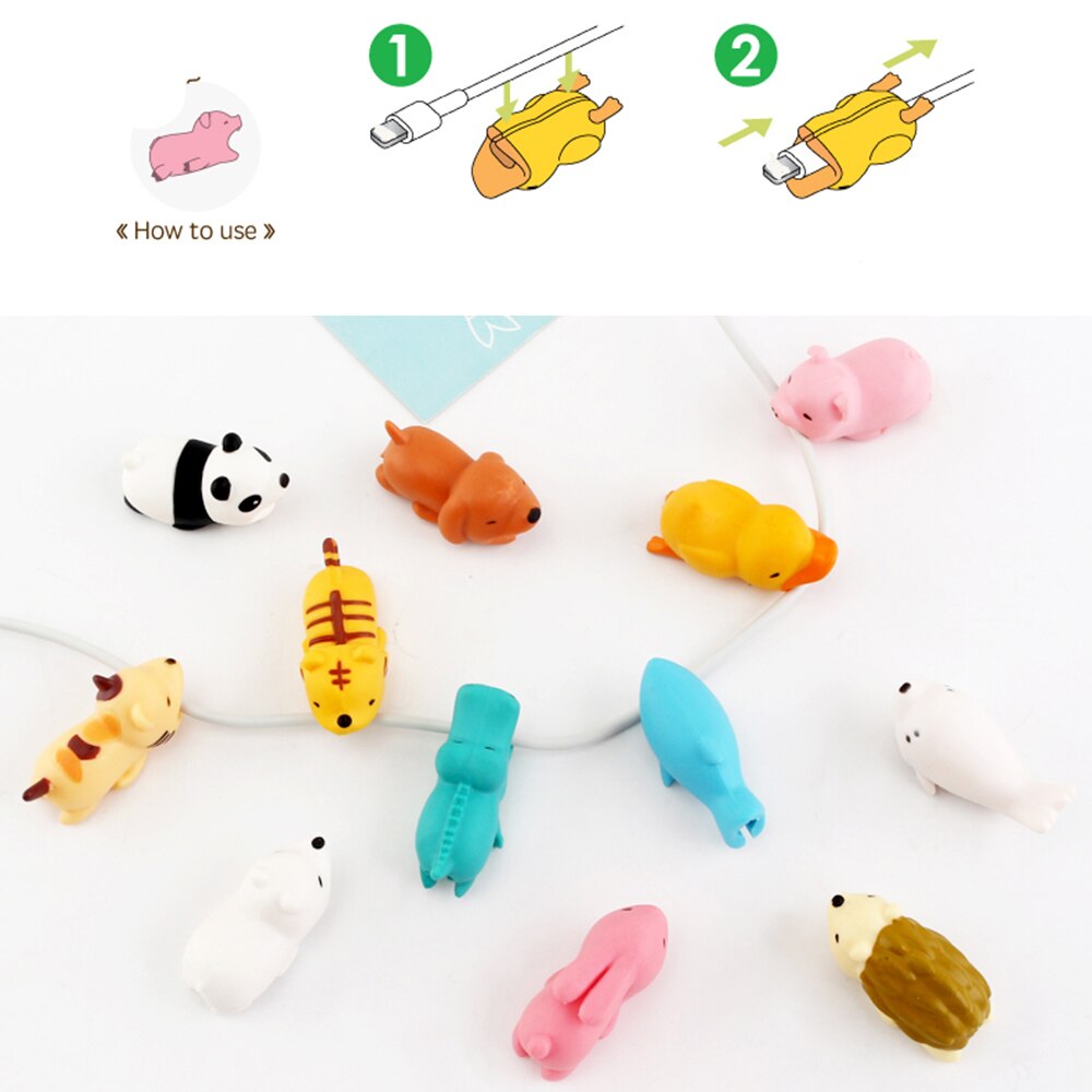 Cute Animal Bite USB Cable Protector Data Line Cord Protector Case Cable Winder Cover For iPhone X Android Charging Cable