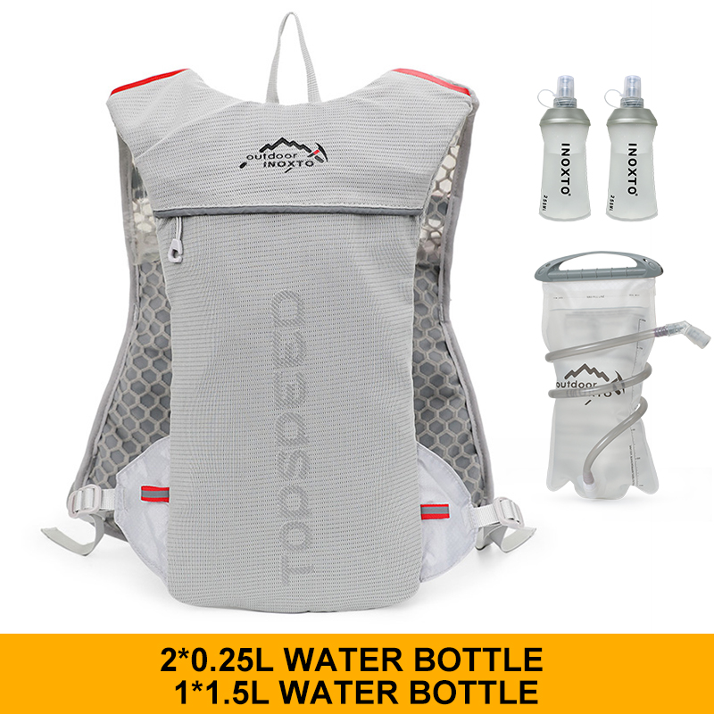 Trailrunning-Ultraleichter 5L Rucksack, Lauf-Hydrationsweste, Marathon-, Fahrrad 1,5L 2L Wasserbeutel: GRAUE FARBE