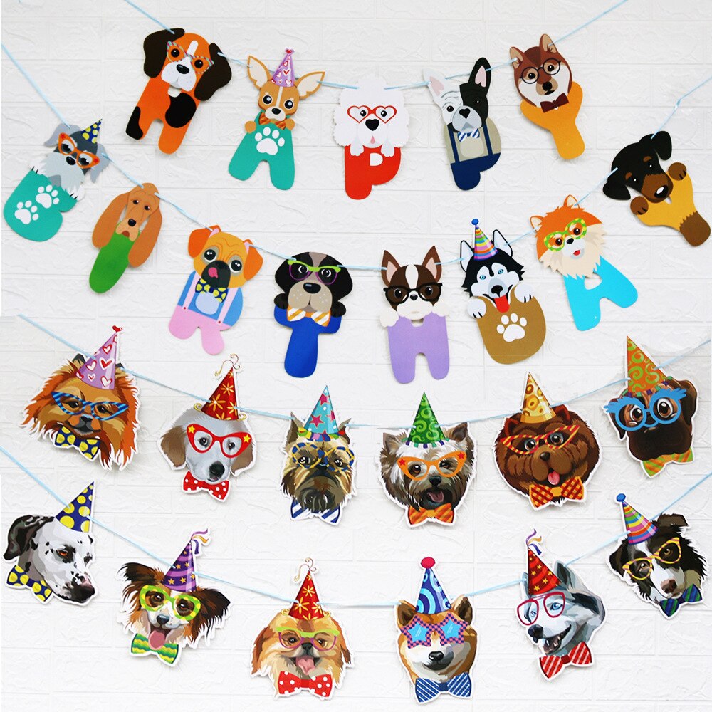 Dog Birthday Party Decor Banner Bunting Garland Banner Pet Dog Cat Party Supplies Cute Dog Banner For Dinner Party