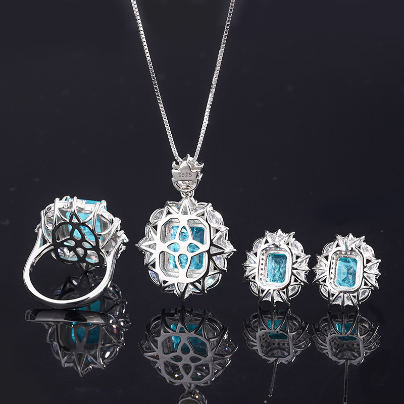 Oevas 100% 925 sterling silber paraiba blau diamantanhänger halskette ringe für damen party feines schmuckset