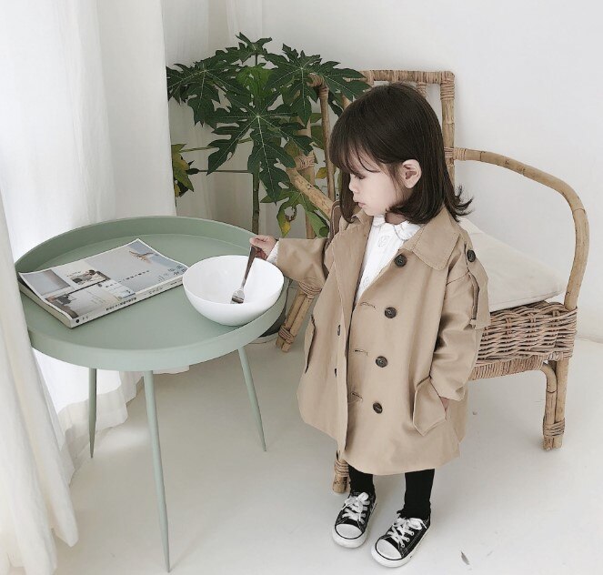 Cultiseed Baby Girls Trench Coats Children Solid Color Double Breasted Long Trench Outerwear Baby Kids Long Sleeve Coat Top