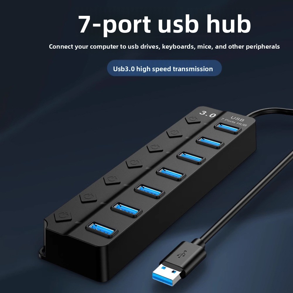 Hub USB 3.0 7 em 1 com Interruptor Independente, Dock de Expansão, Divisor USB 3.0 Multifuncional com 7 Portas, Extensor USB de Alta Velocidade