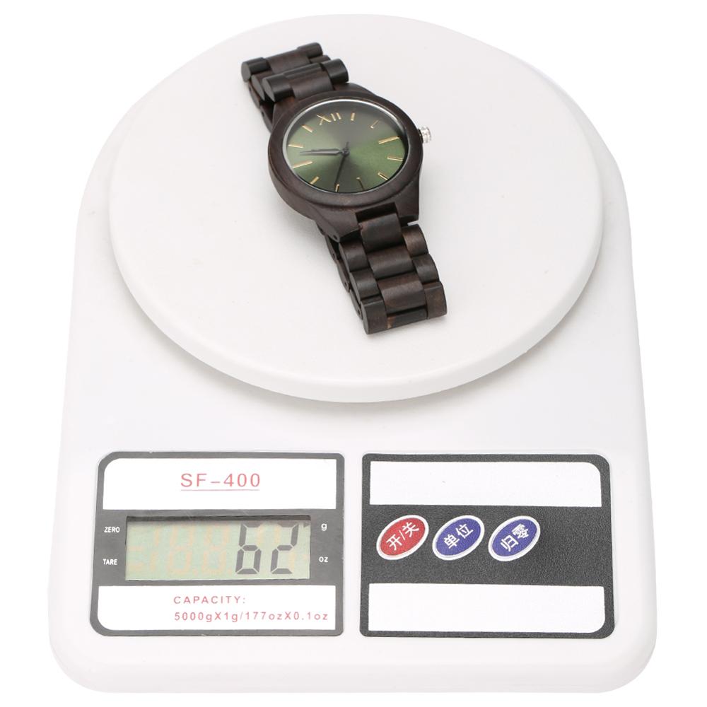 Elegante Ebbenhout Mannen Houten Horloge Eenvoudige Groene Wijzerplaat Zwarte Band Met Gouden Nagels Mannen Houten Horloge Duurzaam Vouwsluiting horloge