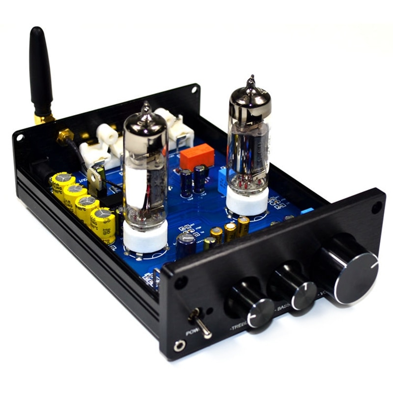 Buffer hifi 6 j 5 bluetooth 4.2 rør forforstærker stereoforstærker med diskant bas tonejustering (sort)