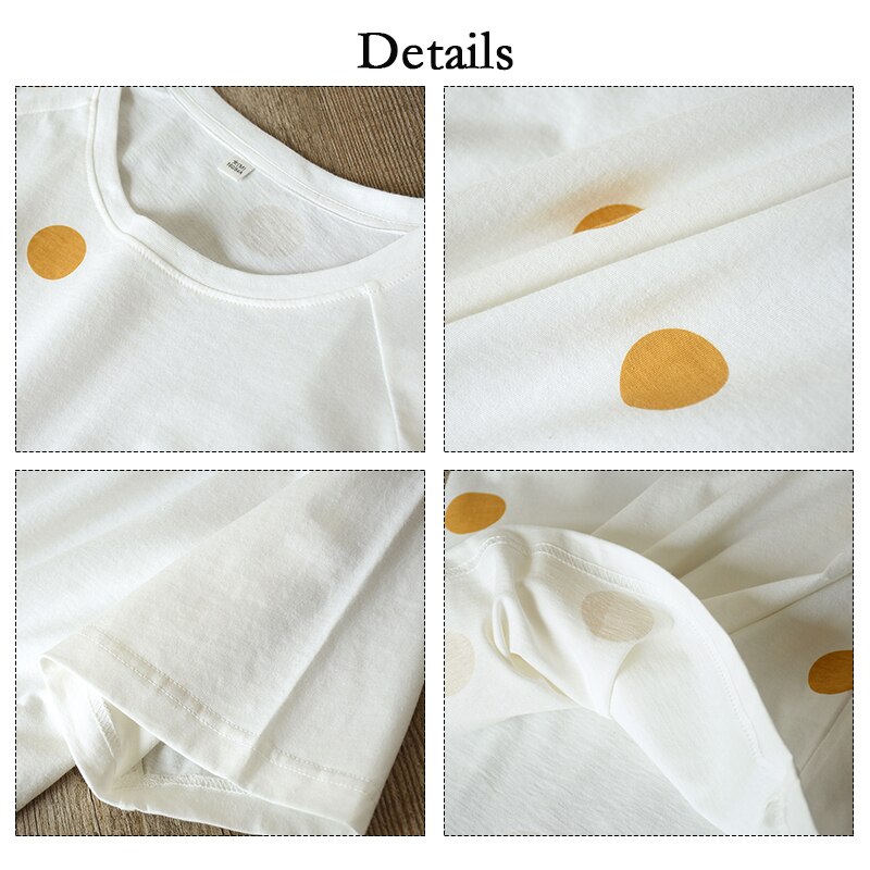 July's Lied Katoen Comfort Nachtkleding Crew Hals Sleepdress Voor Vrouwen Korte Mouw Polka Dot Cartoon Gedrukt Nachtkleding Homewear