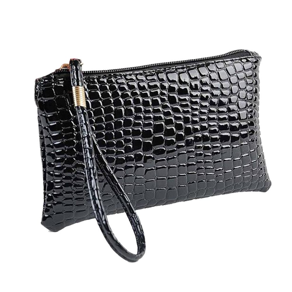Portefeuilles Vrouwen Krokodil Lederen Clutch Handtas Tas Portemonnee Portemonnee Kleine Lederen Vrouwen Portefeuilles Rits Portemonnees Portemonnees #4: Black