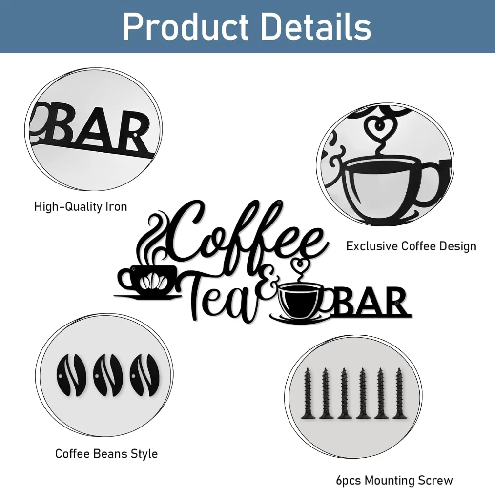 Kaffeebar-Schild aus Metall, Wanddekoration – Kaffee- und Teebar-Kunst mit Bohnen, perfekt für sterben Wanddekoration zu Hause, in der Küche oder Ich bin Büro